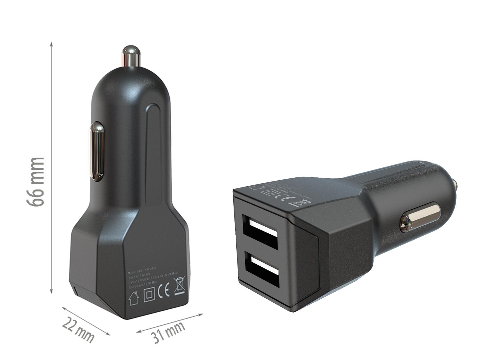 USB Car Charger,2Port,USB-AF,12W